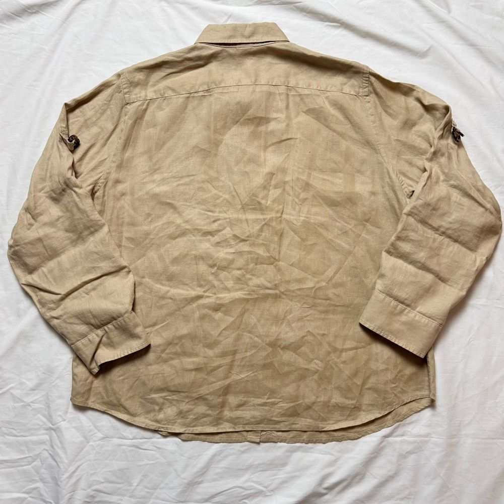 RALPH LAUREN Women’s 100% Linen Roll Tab Long Sleeve Button Down Shirt Tan XL - Picture 5 of 12